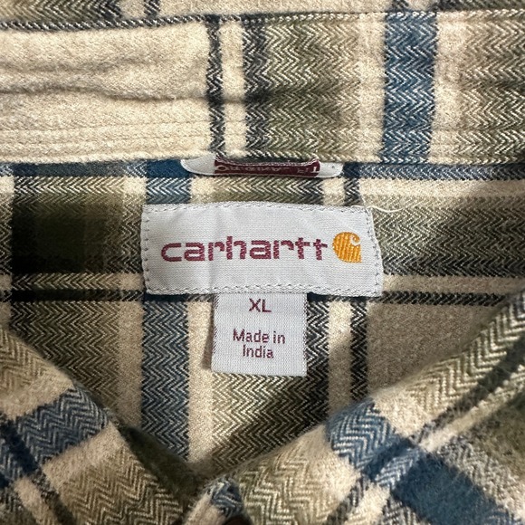 Carhartt Plaid Flannel Button Down Shirt Original Fit Green Tan Mens Size XL - Picture 5 of 13